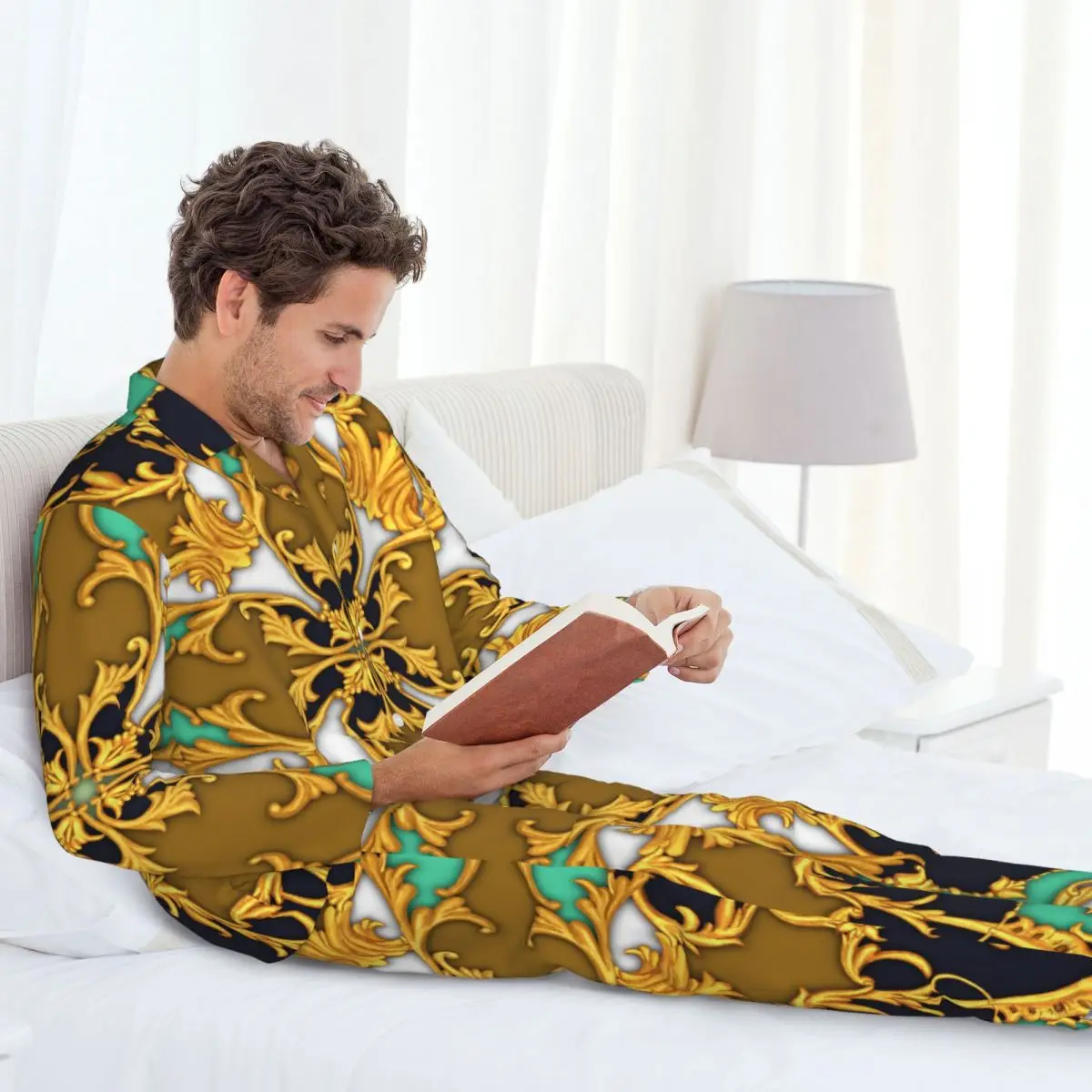 Men's Home Suits Long-sleeved Golden Baroque Suits for Autumn and Winter Pajamas for Men