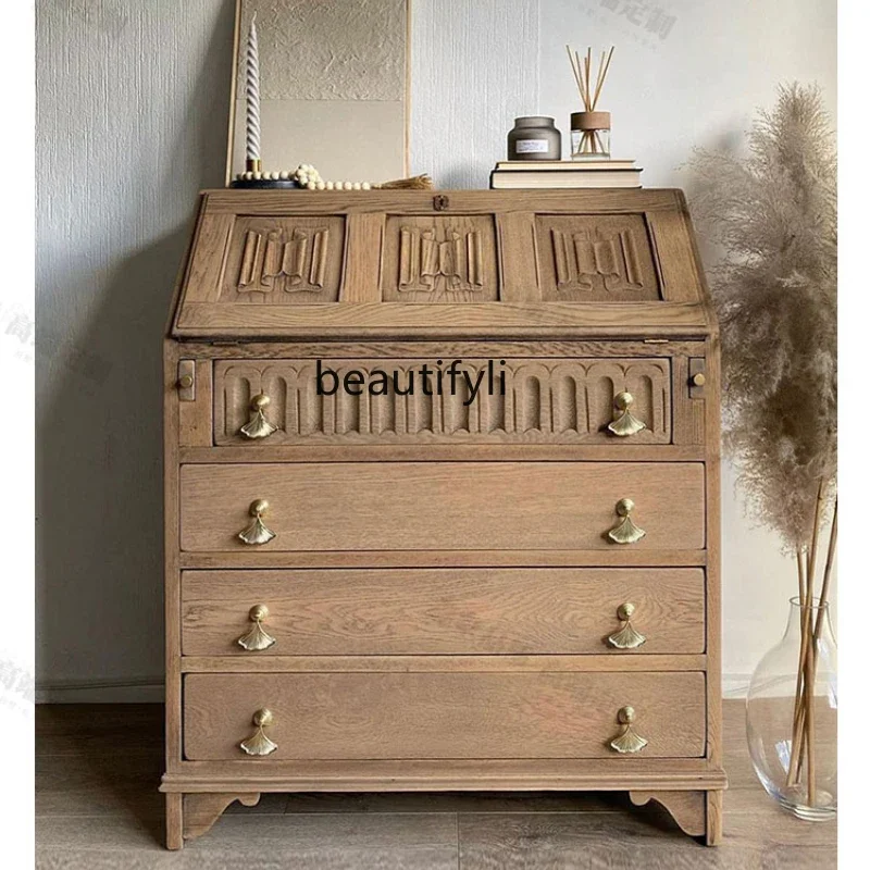 

French retro high cabinet integrated dresser bedroom bedside storage cabinet American solid wood multi-functional locker