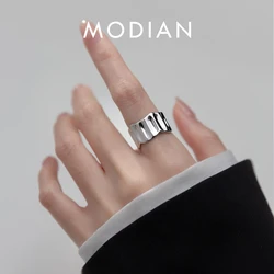 Modian Solid 925 Sterling Silver Wave Geometric Adjustable Simple Finger Rings For Women Party Anti-allergic Jewelry Anillo