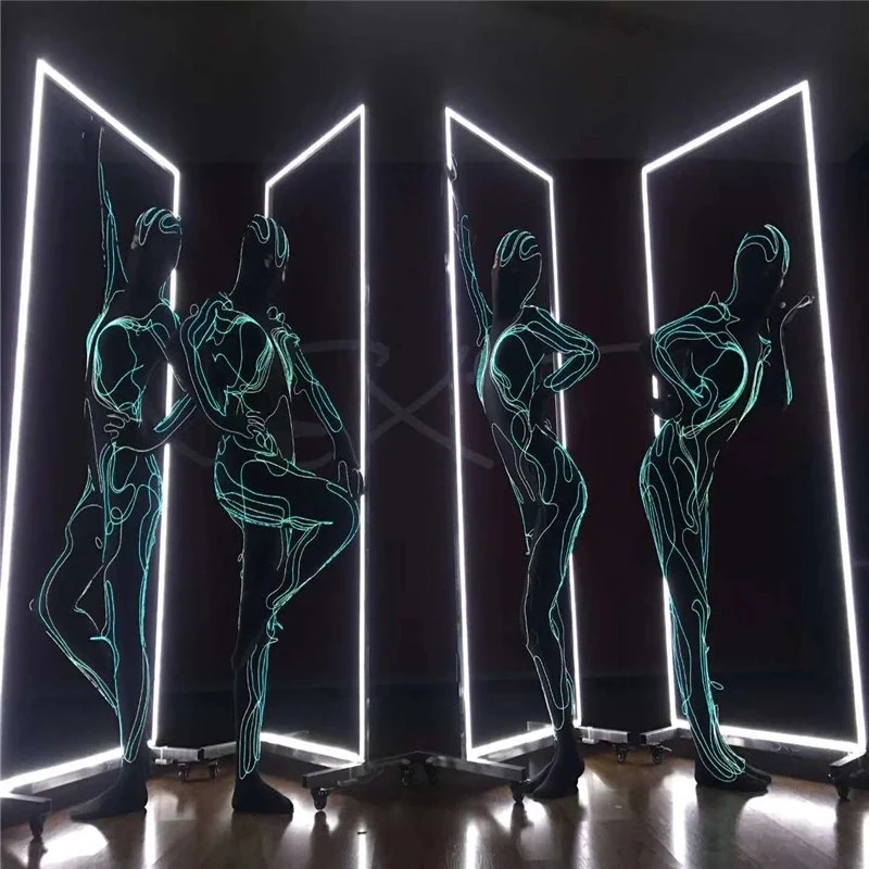 O futuro mostra o traje da dança do robô do diodo emissor de luz sexy mulheres dança fibra óptica luz conduzida bodysuit luz do estágio macacão mostrar traje clubwear