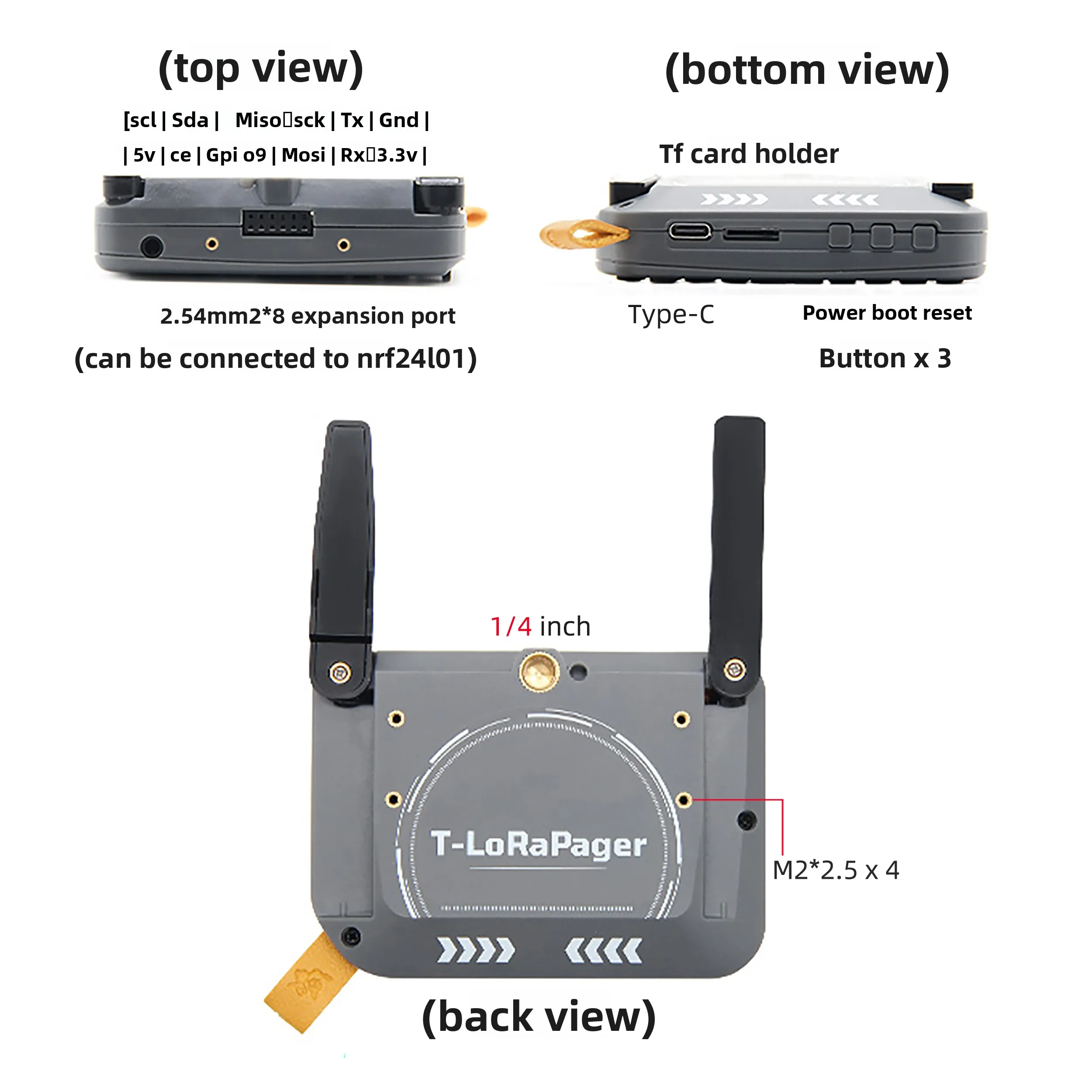 ليليجو ® جهاز iot المحمول T-LoRa ESP32-S3، شاشة 2.33 بوصة، لوحة مفاتيح QWERTY، NFC/RFID GPS، إصدار SX1262 LoRa