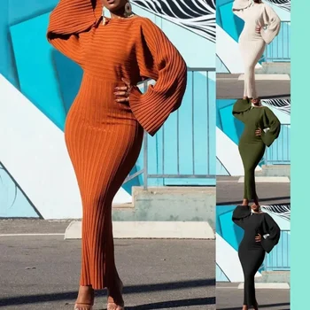 Dashiki אפריקה בגדים אופריקאים שמלות אפריקאיות לנשים סתיו חורף אלגנטי שרוול ארוך-חולצת גוף פוליאסטר מקסי