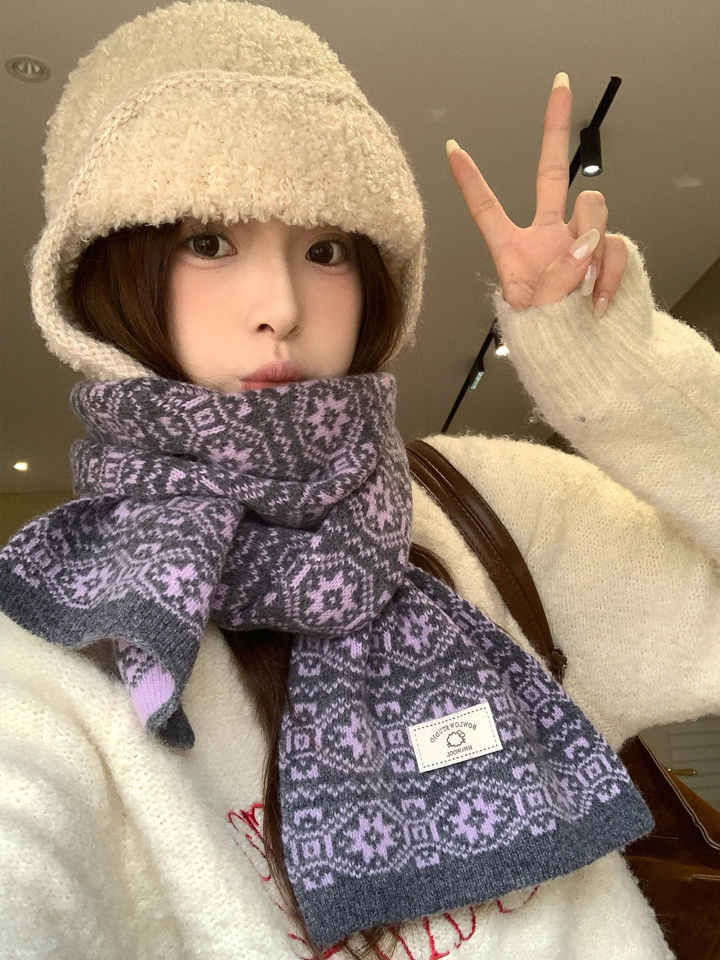 المرأة الصوفية معرض Lsle وشاح متماسكة خمر نمط الوجهين الرقبة أدفأ وصول جديد لفصل الشتاء الجمالية #2