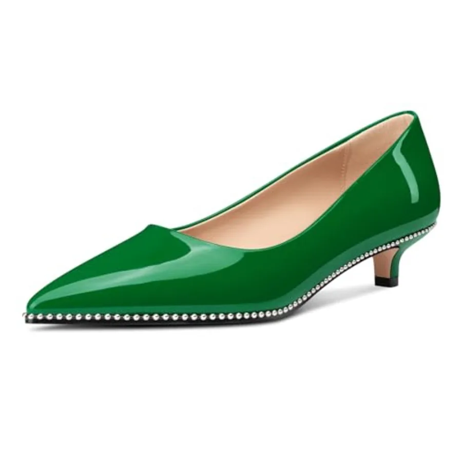 

Aachcol Womens Low Heel Pointed Toe Pumps Beaded Kitten Heels Slip-on Comfortable Office Dress Shoes 1.4 Inch Heels