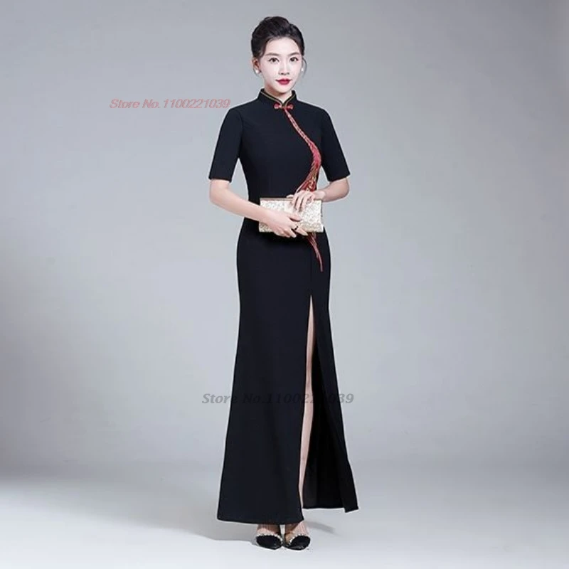 فستان شيونغسام صيني محسّن لعام 2025 مطرز بالزهور الوطنية فستان سهرة للولائم الرجعية فستان تشيباو فيستدو