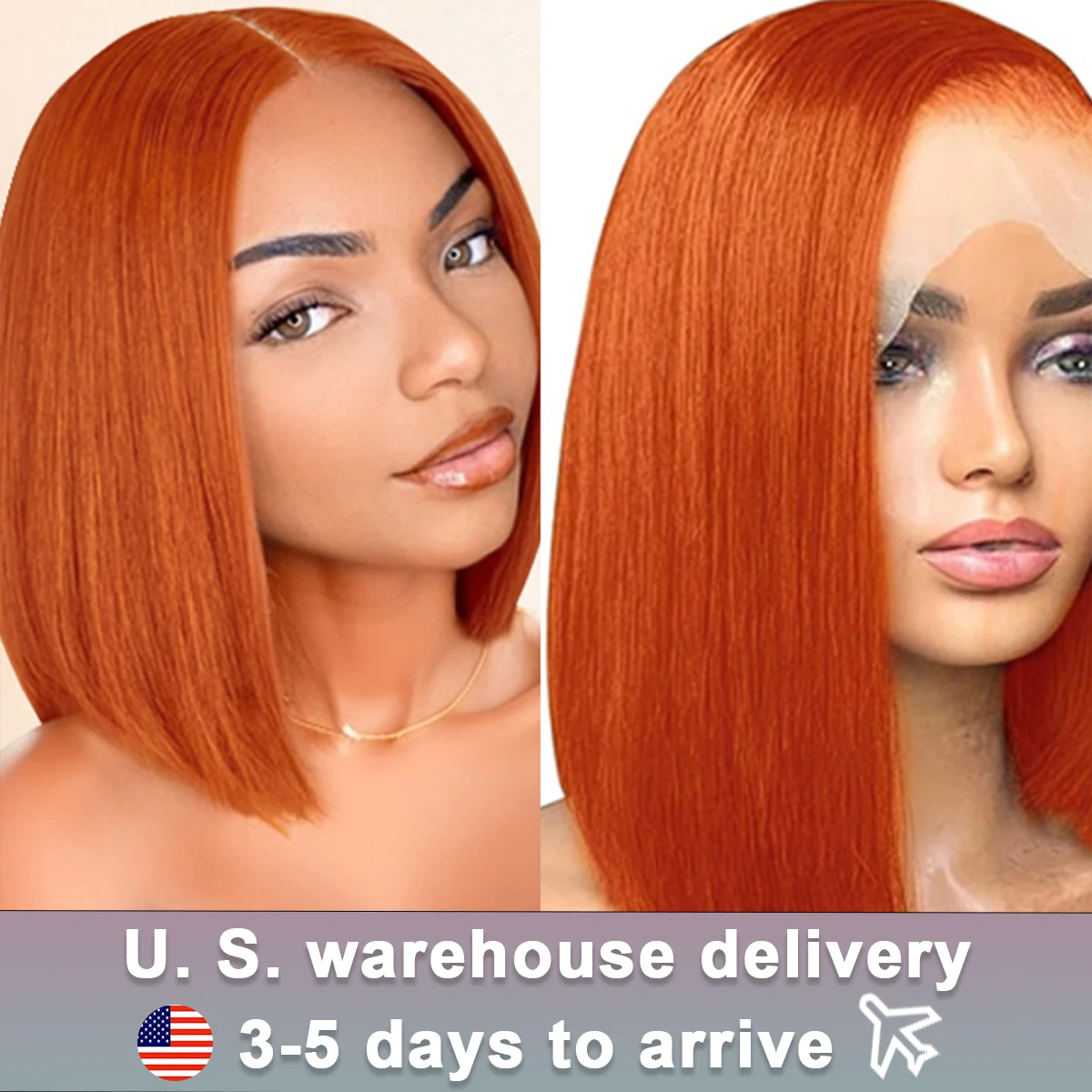 180 Density Orange Ginger Lace Front Short Bob Wig 13X4 Straight T Part Lace Transparent Frontal Wigs Human Hair For Black Woman