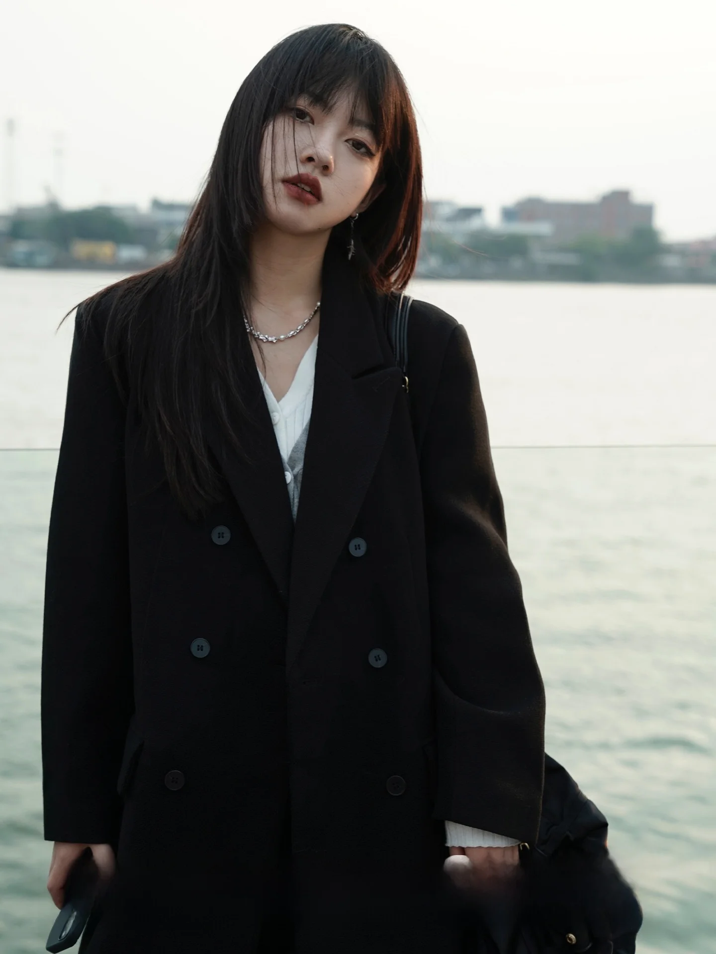 

Bla Suit Sle Coat Женская модная корейская версия Long Sve Двубортная ветровка с лацканами Верхняя одежда для женщин