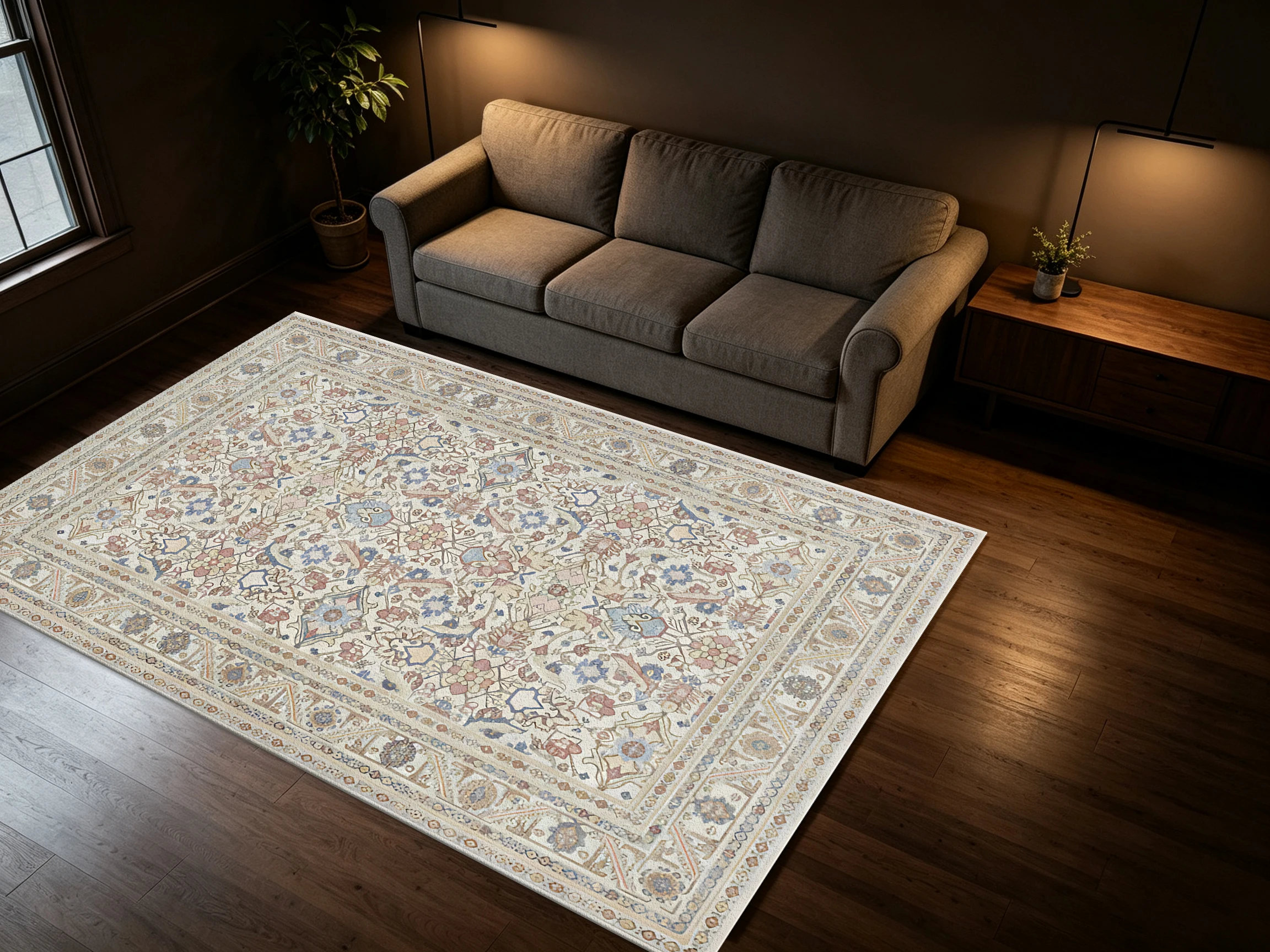 Off White Vintage Persian Floral Rug Antique Intricate Pattern Carpet Flooring Washable Indoor Floor Carpet