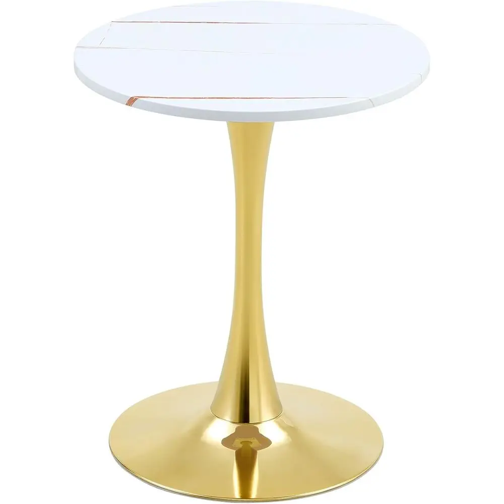 

Белый и золотой обеденный стол-тюльпан на подставке, столешница из инженерной древесины, металлическое основание, идеально подходит для небольших помещений