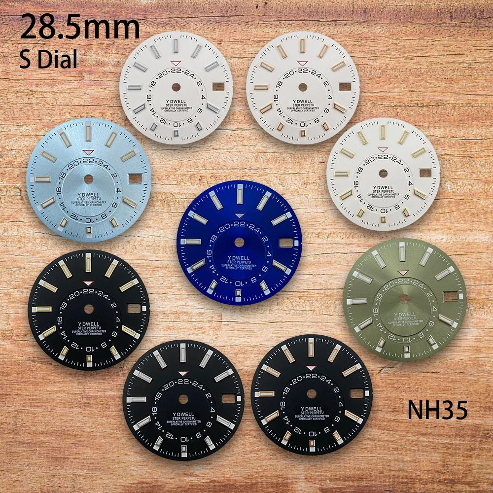 

28.5mm S Logo New Sunburst Dial Fit NH35/NH36/4R/7S Japanese Movement Green Luminous High-Quality Watch Modification Accessories