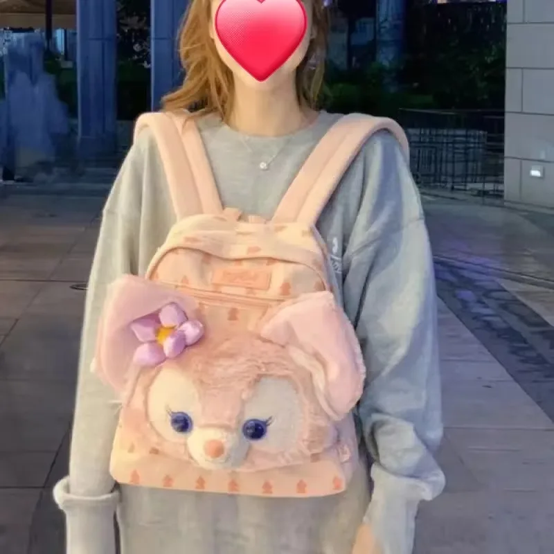 Disney Lina Bell Plush Backpack Cute Fashion Trendy Backpack Cartoon Leisure Versatile Bag Korean Plush Large Capacity Schoolbag