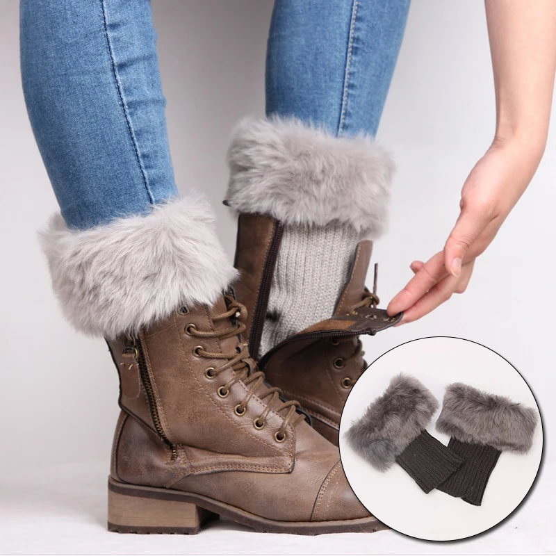 

New Women Girls Winter Warm Crochet Knit Boot Cuffs Topper Thicken Furry Plush Solid Color Stretchy Short Leg Warmers Socks