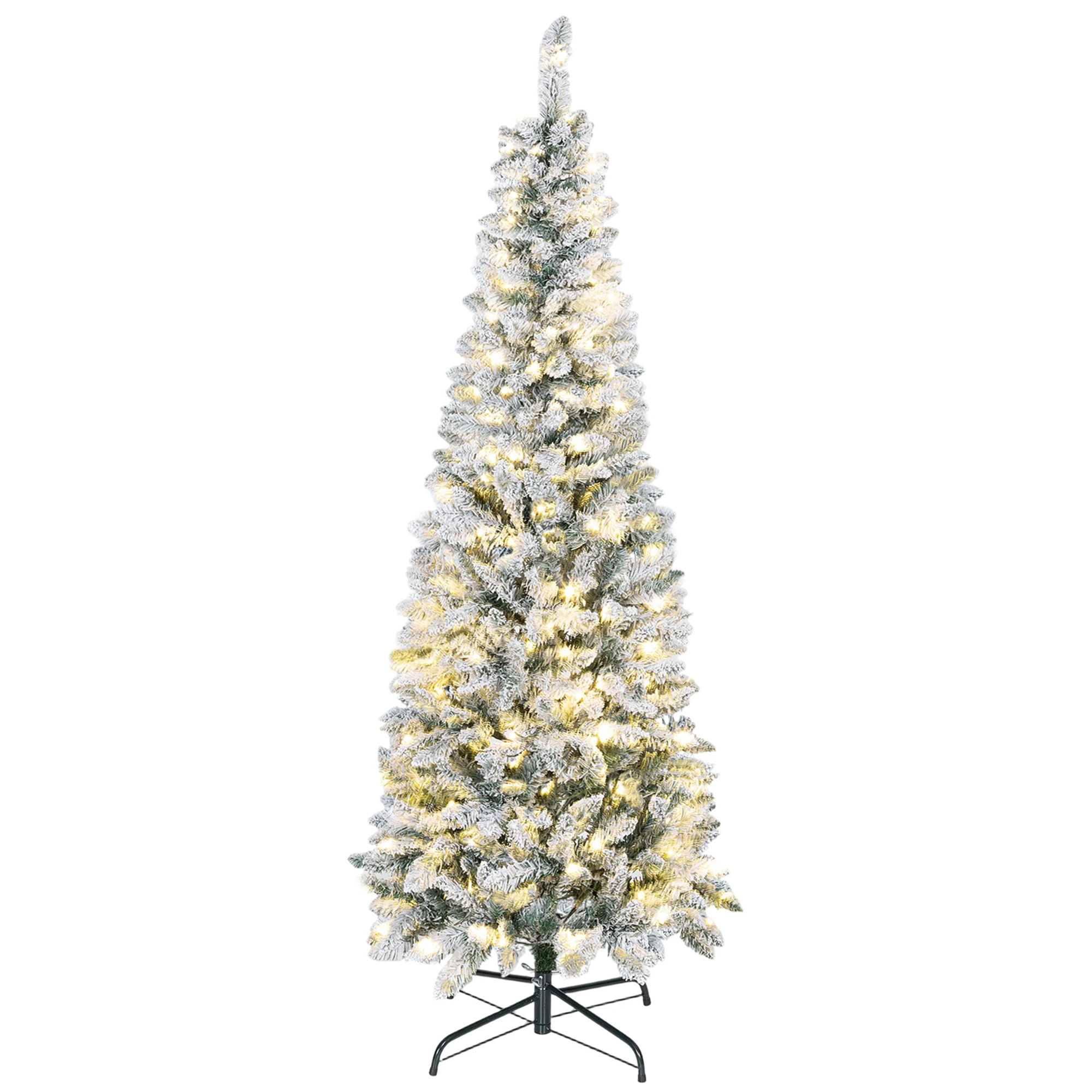 Árbol de Navidad Estrecho con Luces LED Bicolores 11 Modos de Iluminación Ramas Verde