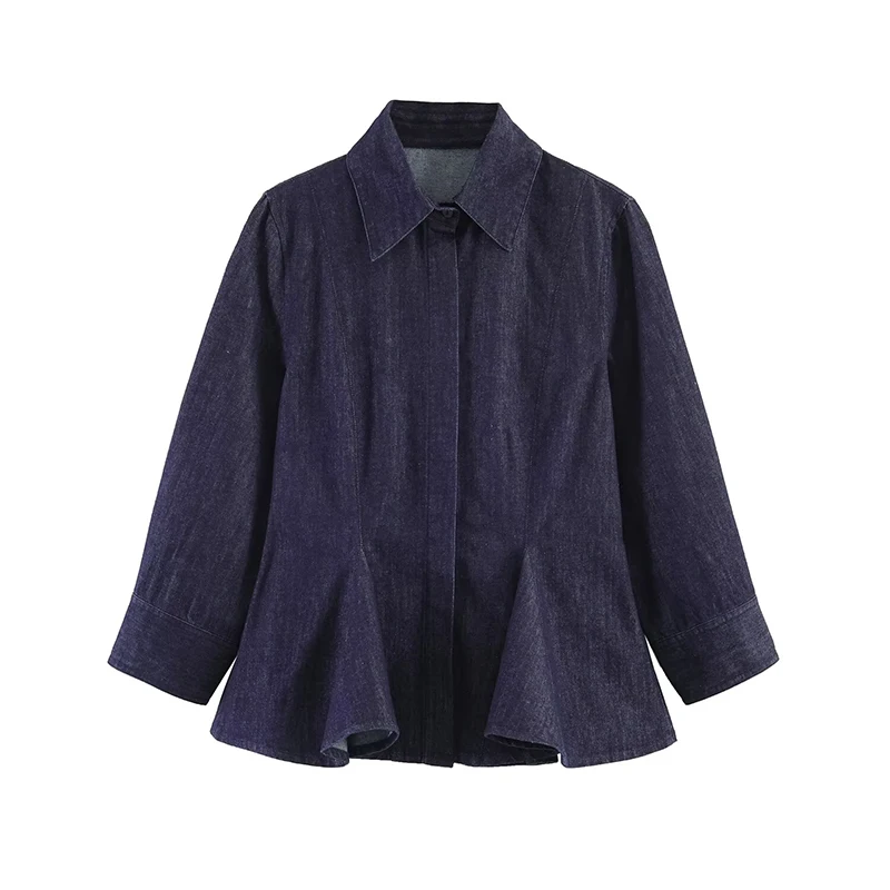 

Denim Shirts Women's Spring 2026 New Blouses Fashion Slim Elegant Women's Shirts Chic Youth Travel Holiday Long Sleeve Blouses