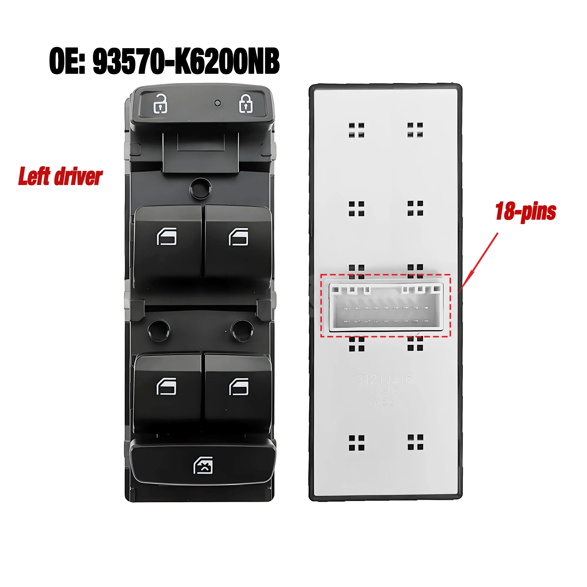 93570-K6200NB 93570K6200NB For Hyundai Grand I10 2020-2025,Front Left Electric Power Master Window Lifter Control Switch Button