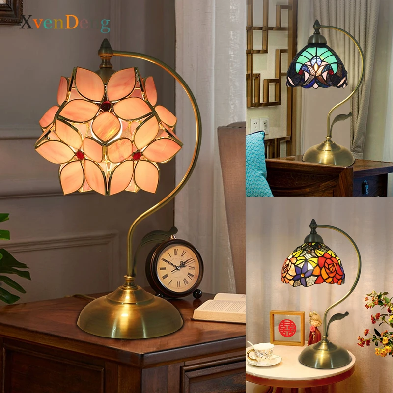 Vintage Tiffany Stained Glass Table Lamps for Living Room Decoration Mediterranean Turkey Retro Desk Lamp Bedroom Night Lights