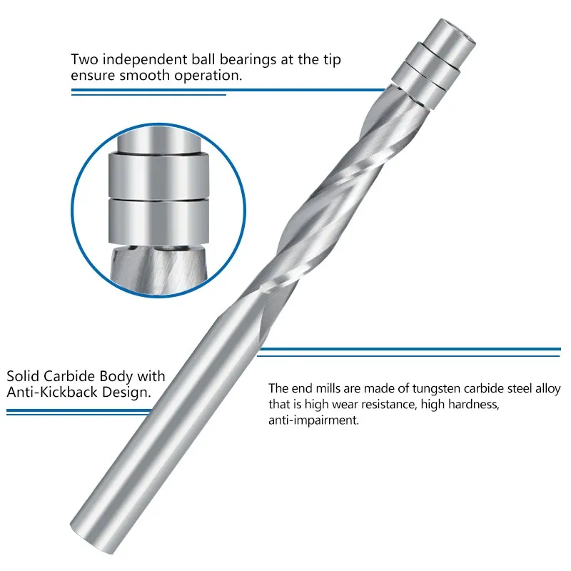 XCAN Milling Cutter 2 Flute Up Cut Flush Trim Router Bit with Bearing Guided 1/4\