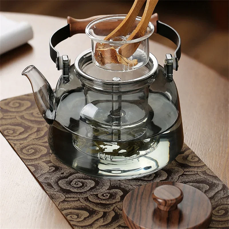 High Borosilicate Glass Teapot with Tea Strainer Infuser Flower Puer Kungfu Tea Set Kettle Household Lifting Beam Heated Kettle