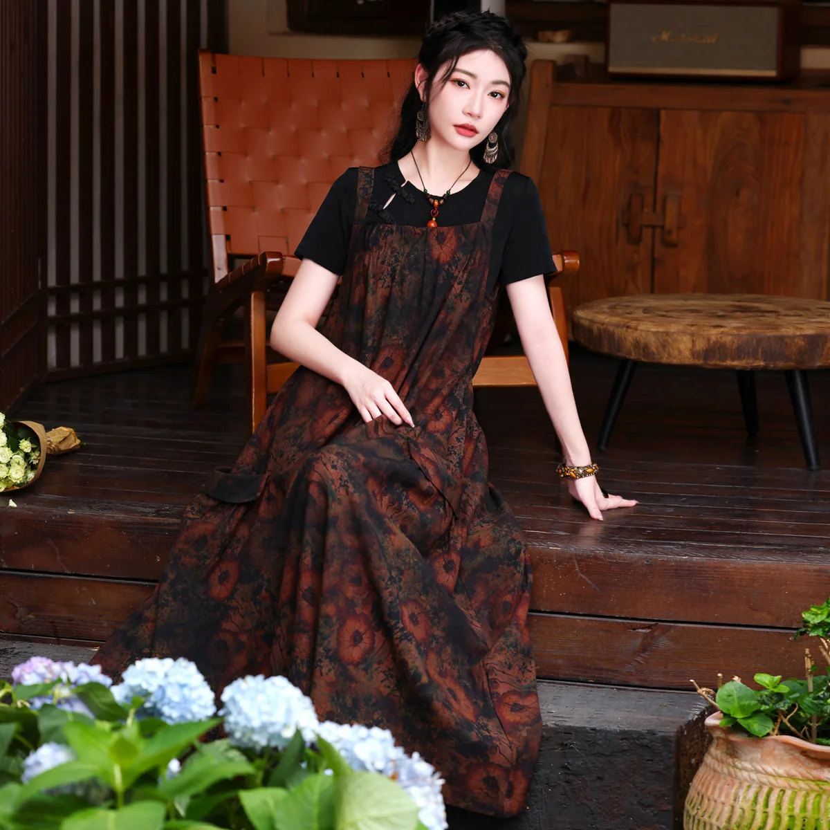 TIYIHAILEY Long Maxi Summer Women Ladies Dress With Pockets Sleeveless Fashion Flowers 2025 100% Cotton Loose Spaghetti Strap