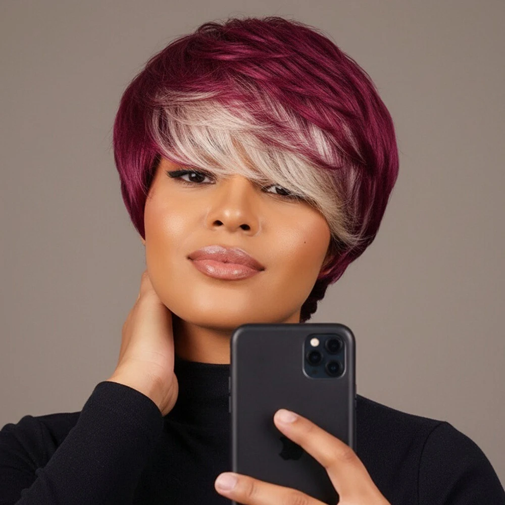 قصيرة عابث قطع الباروكات شعر الإنسان شعر مستعار مستقيم للنساء الشعر البرازيلي الطبقات آلة صنع قبعة 100% خصلات الشعر المستعار الإنسان ارتداء اليومي