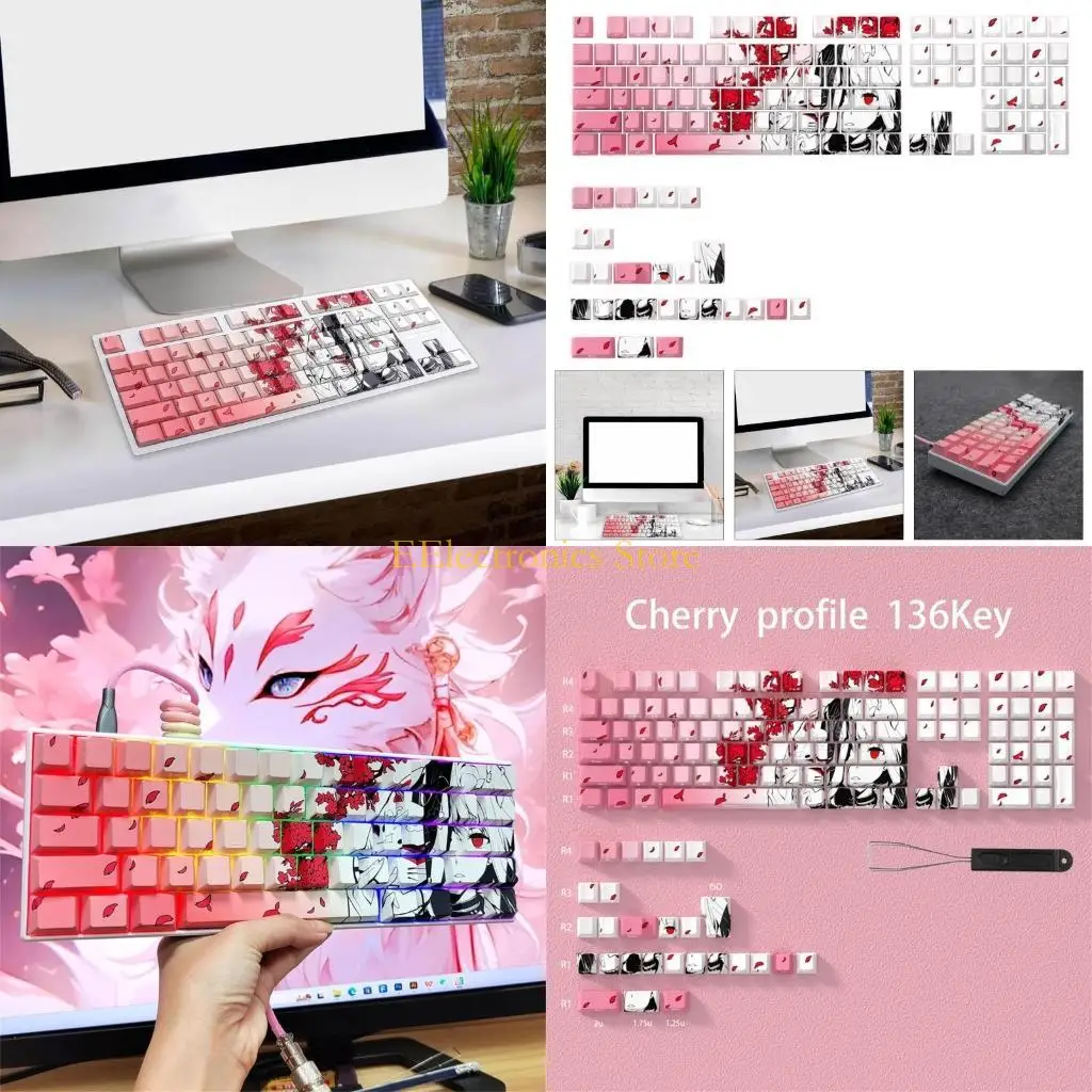 

B03C Anime Girl Keycap Side Print PBT Keycaps 136Key Backlit Keycap For Mechanical