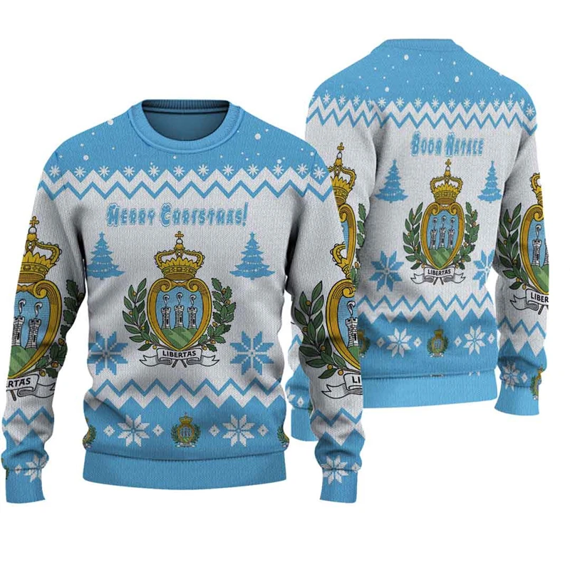 La Repubblica Di San Marino الشعار الوطني العلم طباعة ثلاثية الأبعاد الرجال Crewneck بلوزات طويلة الأكمام موضة ملابس رائعة رياضية