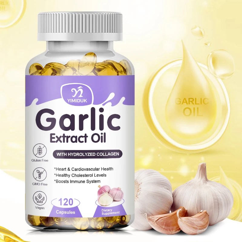 Suplement olejowy z ekstraktem z czosnku, działający jako przeciwutleniacz, wspierający zdrowie serca i układu krążenia, zdrowe poziomy cholesterolu, wzmacniający odporność.