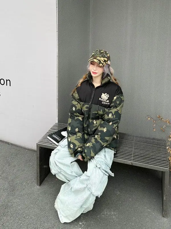 Hello Kitty Winter Cotton Padded Jacket Y2K Sanrio Woman Clothes Loose Cotton Padded Jackets Camouflage Trendy Coat Couple Gifts