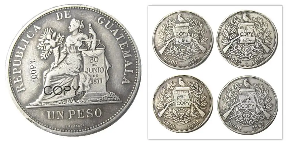 GUATEMALA A set of(1894-1897) 4pcs 1 PESO Silver Plated Copy Coin