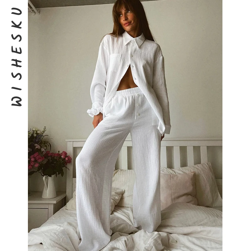 

Комплект из двух предметов, женские вязаные теплые наряды, винтажный кардиган с длинными рукавами, топ + широкие брюки с высокой талией, 2025 г., осень-зима