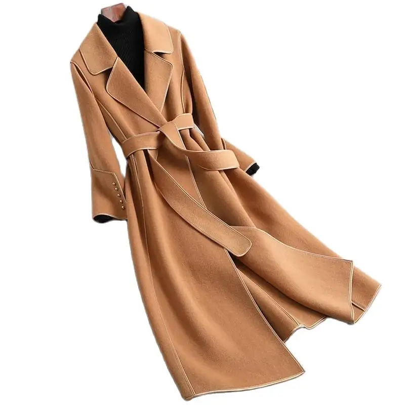 2023 Female Autumn Winter Solid Color Korean Slim Thin Woolen Coat Women Mid-length Woolen Quilted Velvet Thickened CoatA679