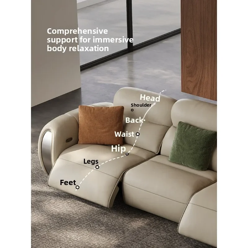 Cowhide sofa high-end reclining high-back villa living room Italian light luxury leather sofa