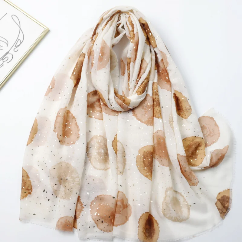 

Gold-Sprinkled Mid-Autumn Moon Satin Cotton Printed Long Scarf Factory Sale Foreign Trade Cross-Border Live Streaming Travel Vac