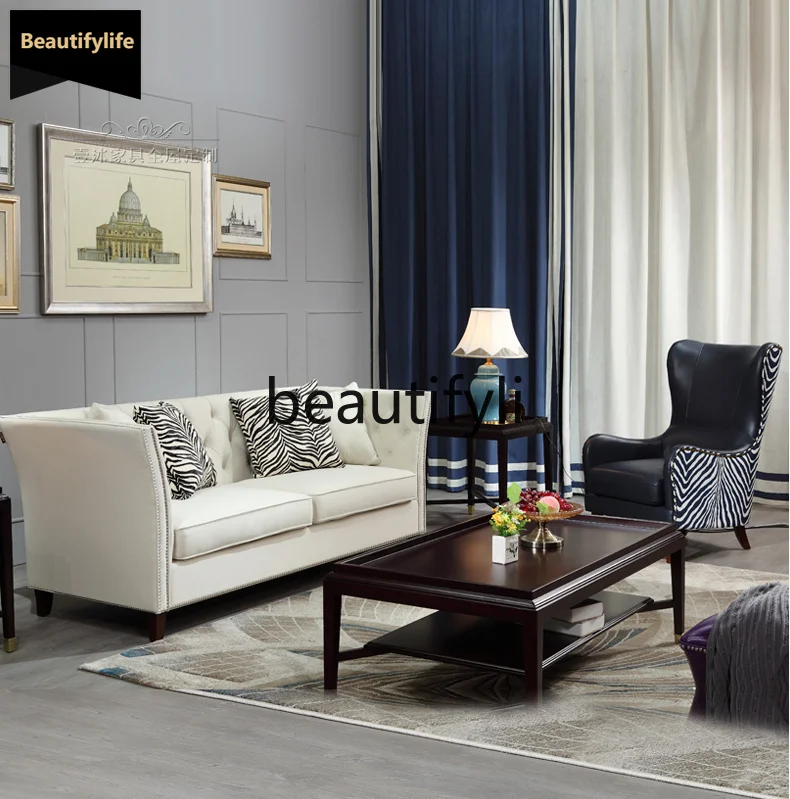 

B67 American country fabric pull buckle living room sofa post-modern single and double three-person sofa chair