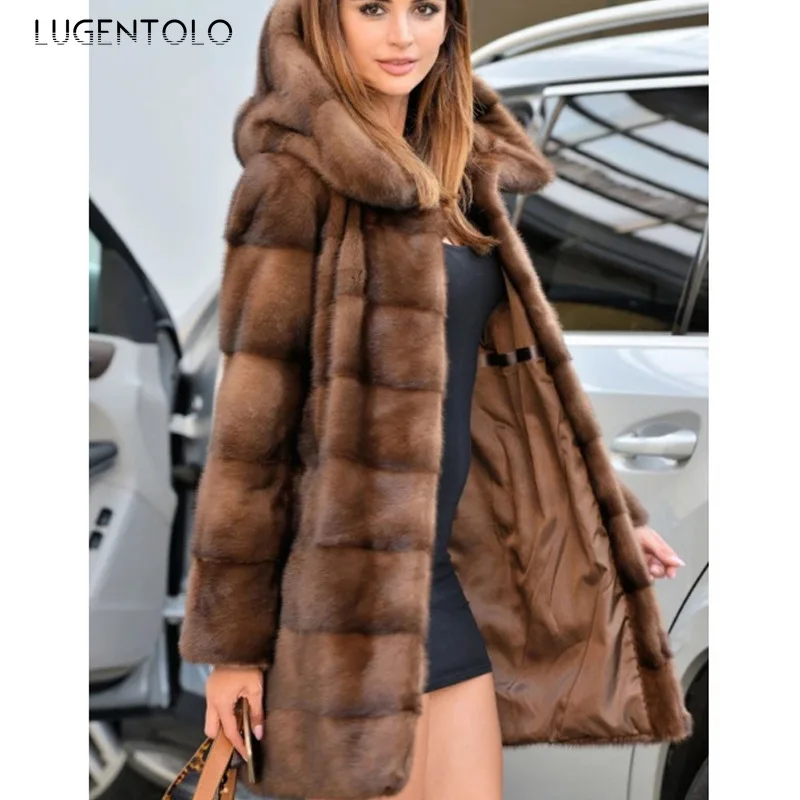 Faux Fur Wam Coat Hooded Loose New Autumn Winter Cardigan Elegant Female Pocket Fashion Quality Street Casual Clothing