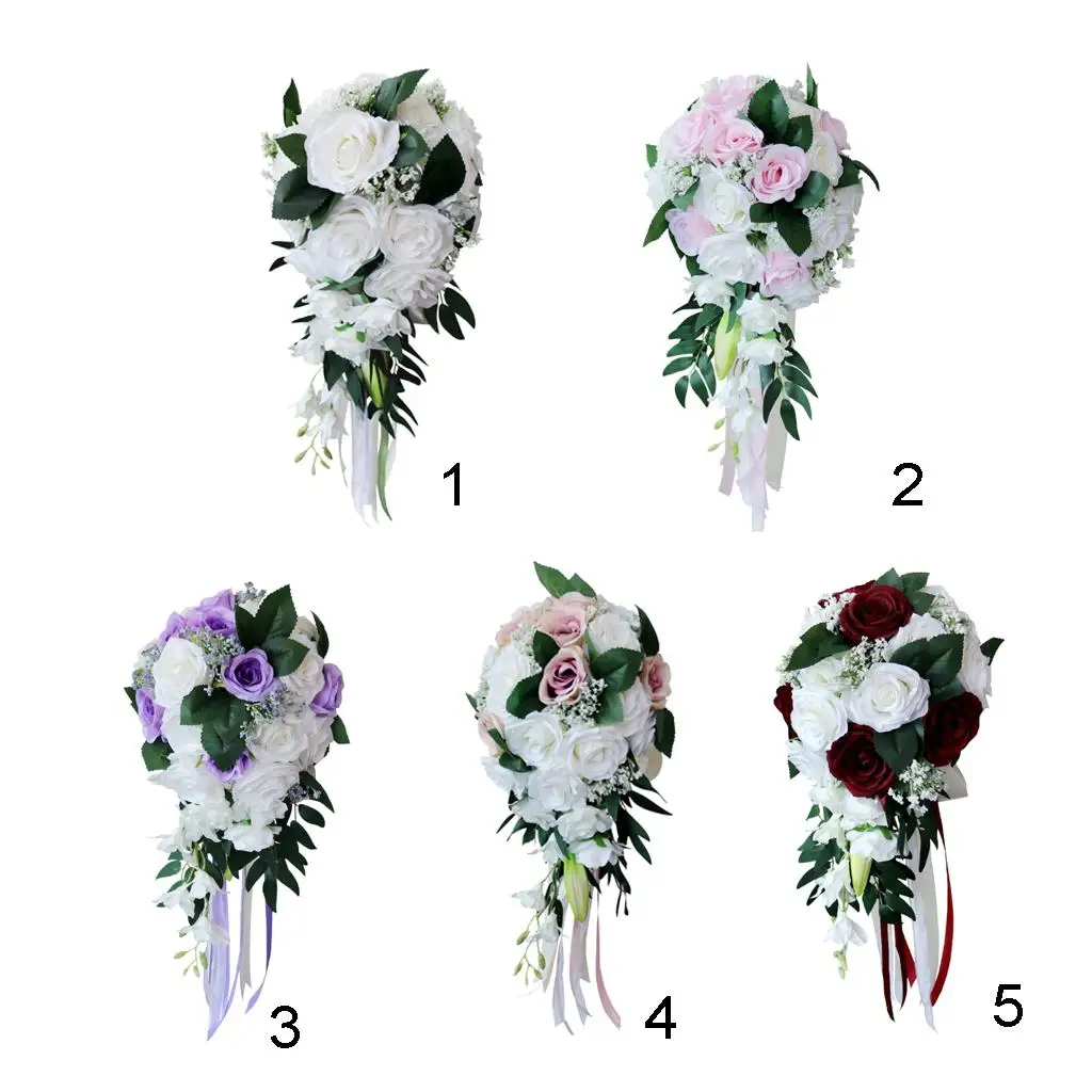Hand Tied Floral Wedding Bouquet Artificial Flowers Decoration Centerpiece for Bridal Events Party and Home Accents