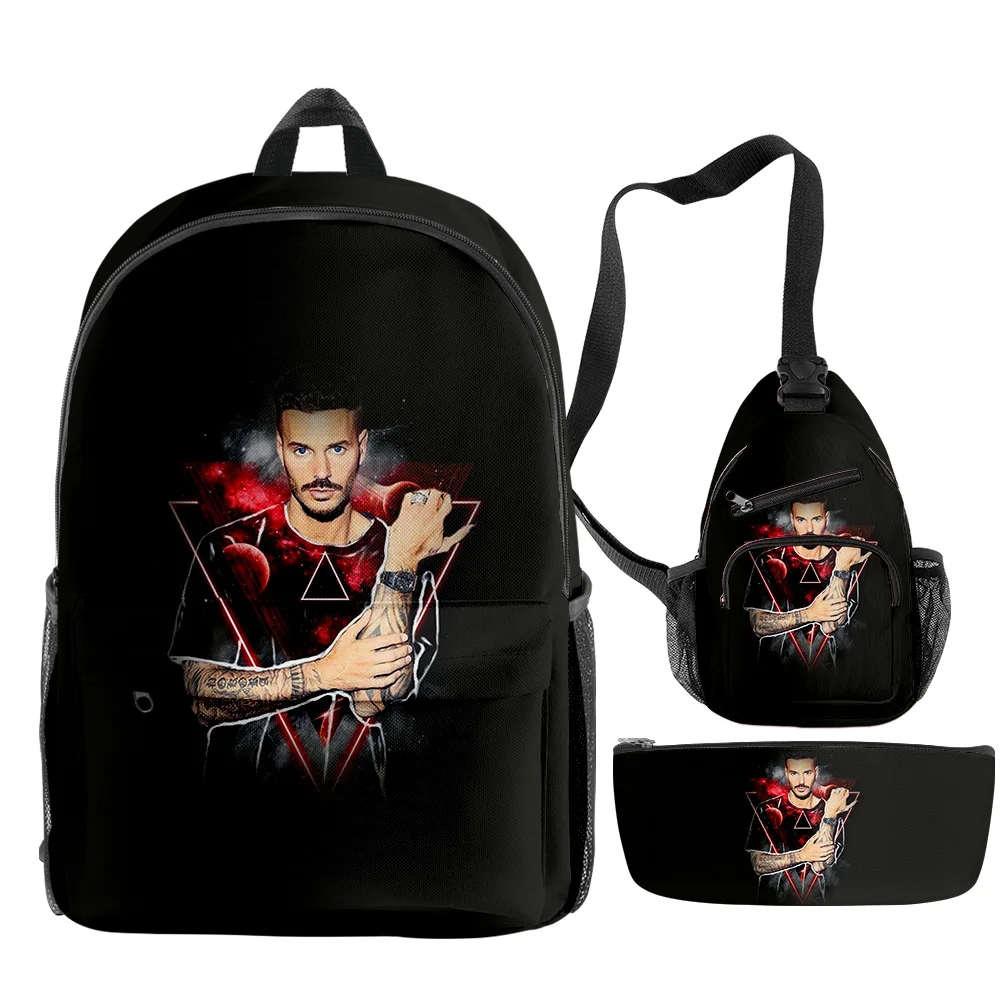 

Trendy Youthful M. Pokora POP R&B Singer 3pcs/Set Backpack 3D Print Bookbag Laptop Daypack Backpacks Chest Bags Pencil Case