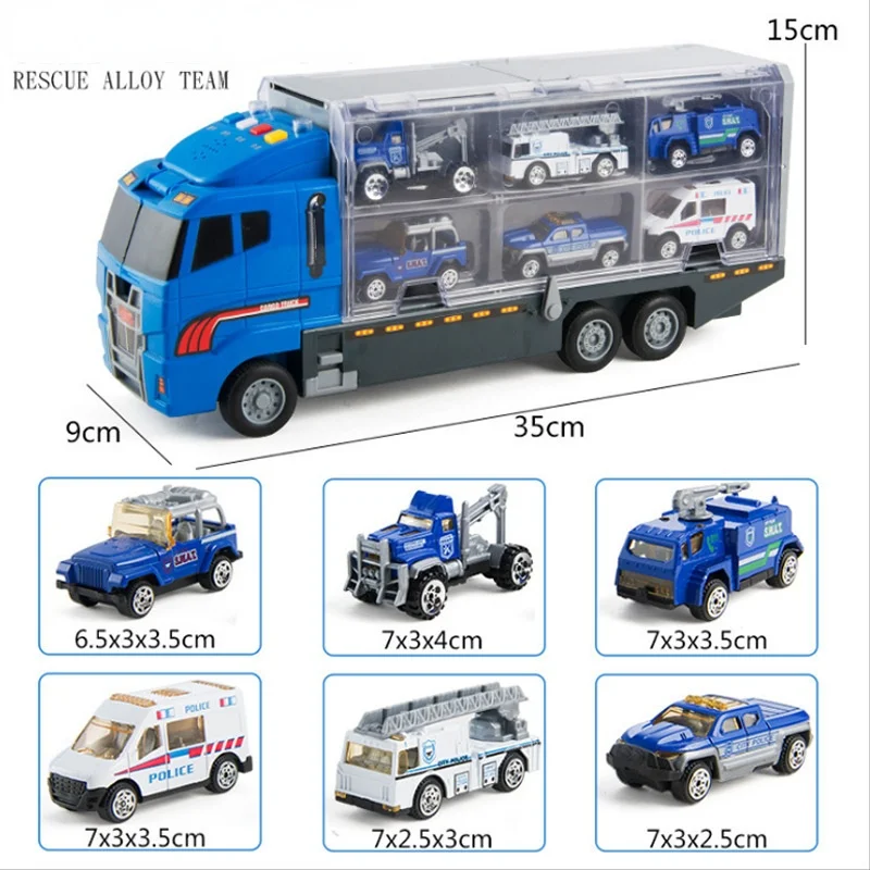 Fire Truck Alloy Toys Car Diecast Container Truck Combination Vehicles Carrier Truck Educational Toys For Children Boys Gift