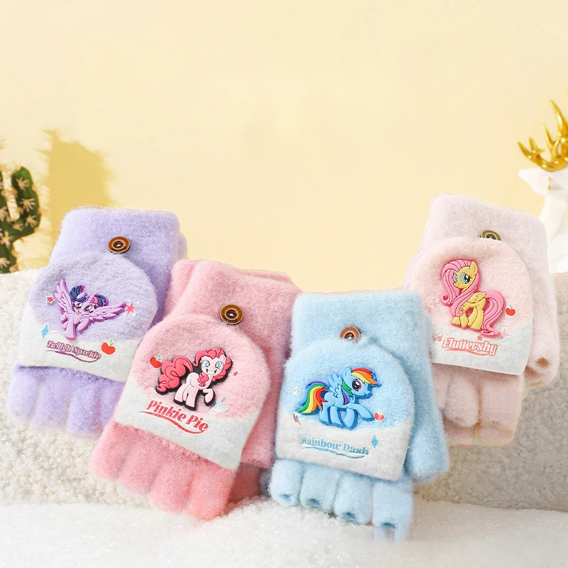 

MINISO Kawaii My Little Pony Children's Flip Gloves Children Cartoon Cute Writing Warm Anti Freeze Knitted Gloves Toys for Kids