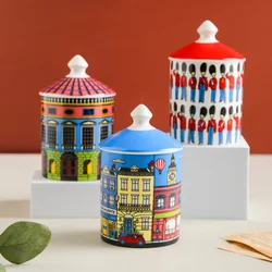 Color Building Storage Jar Candy Box Art Ceramic Decorative Jar with Lid Storage Jar Home Storage Ornaments Home Decorations