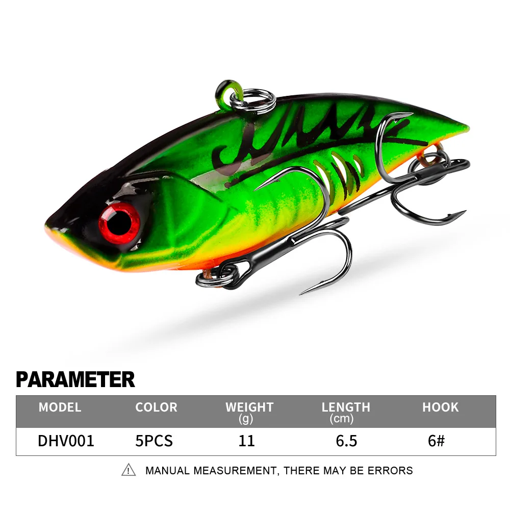 

1pcs Fishing Lure 6.5cm 11g Hard Artificial Sinking VIB Lure 5 Color Minnow Crankbait Fishing Bait Perch 6# Treble hook dhv001
