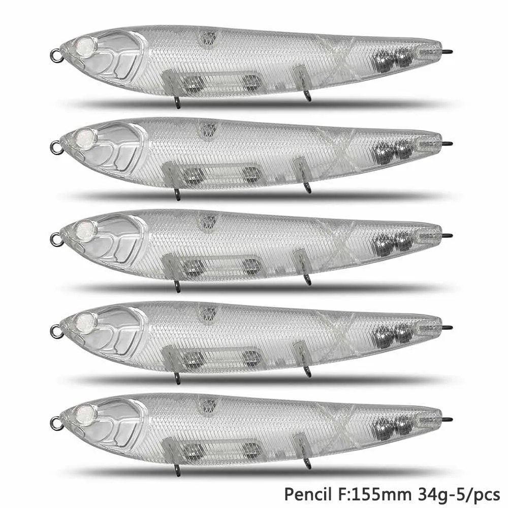 CF Lure Unpainted DIY Floating Pencil 155mm 34g 5pcs Fishing Lure ABS Plastic Bait Billet