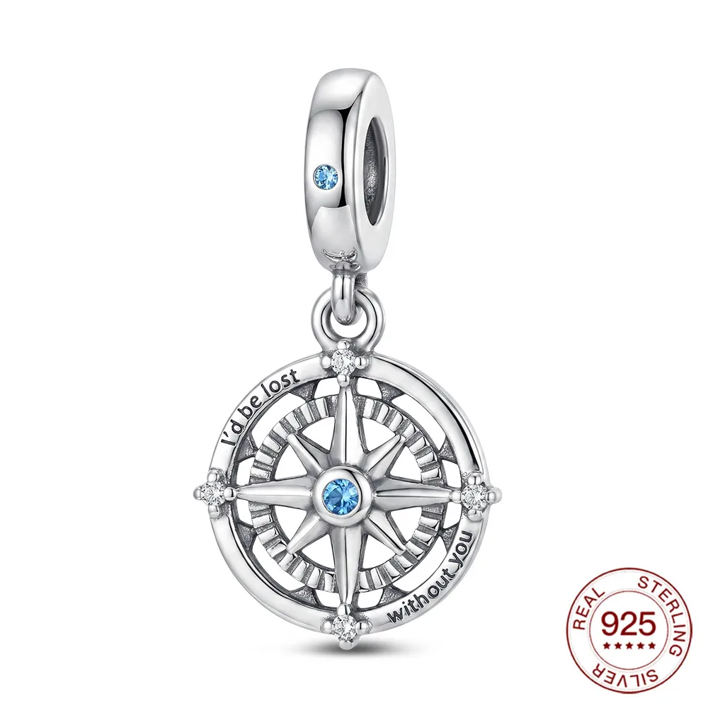 New 925 Sterling Silver Charms Heart Compass Pendants Jewelry Making For Original Bracelet Women Vintage Style DIY Gifts
