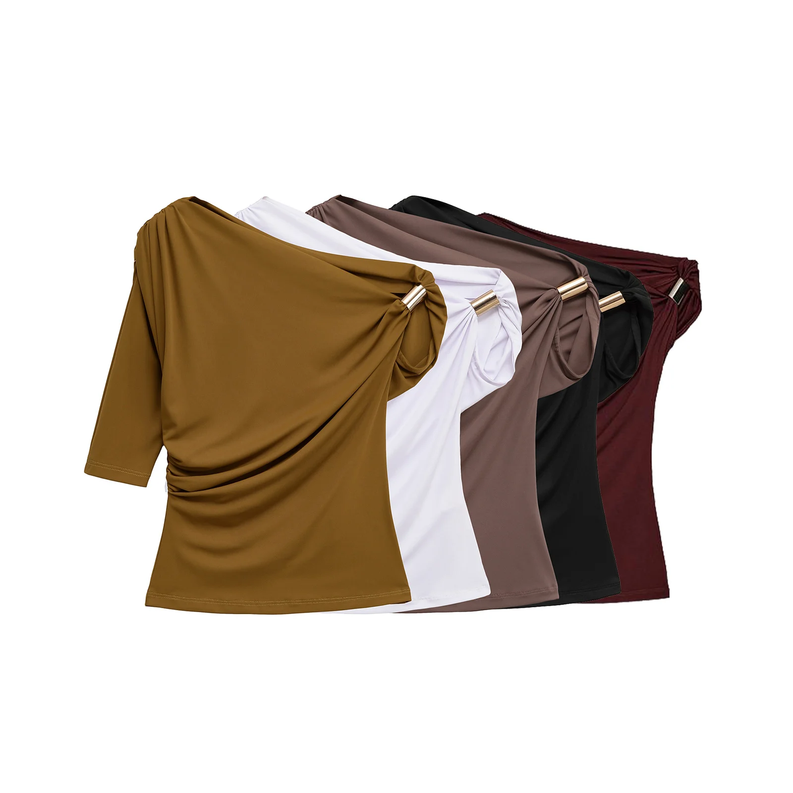 

Women's Summer Top Casual Vintage Simple Temperament Slim French Fashion Design Asymmetric Single Sleeve T Shirt 1026164