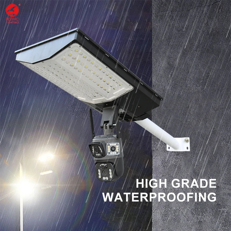 2 em 1 CCTV integrado luz de rua de segurança solar com câmera dupla 360 WiFi 4G e detecção de movimento