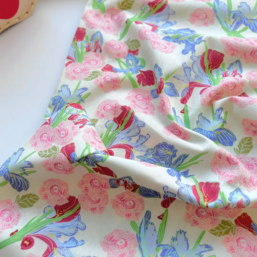 

140x50 см, 100% хлопок, 40-е годы, ткань с цифровым принтом, большая цветочная ткань из чистого хлопка с цветочным принтом для одежды для родителей и детей, домашняя одежда