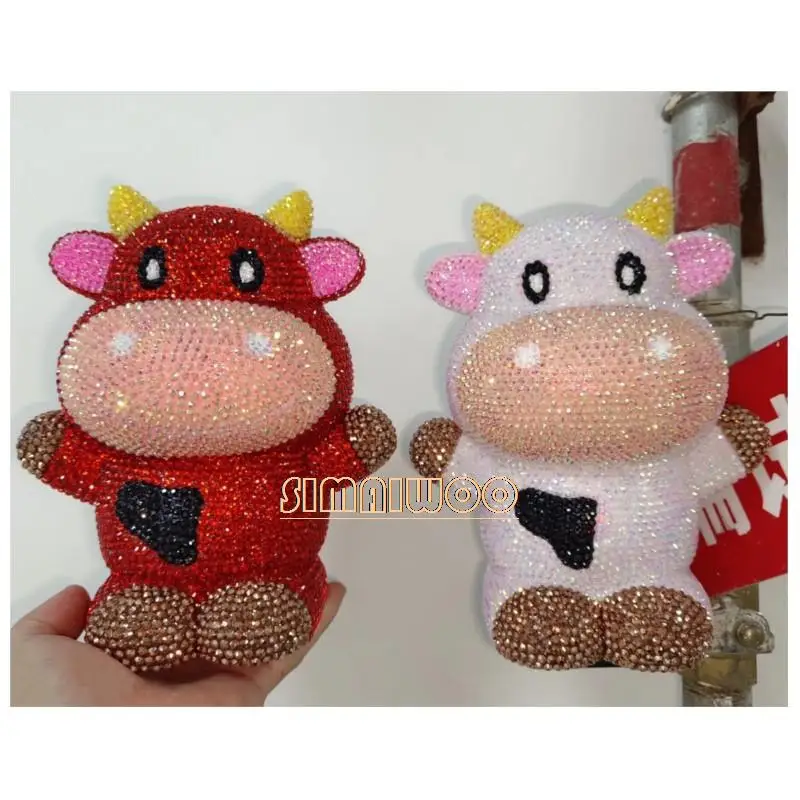 DIY Rhinestone Art Cow Doll Toy Coin Storage Kids Room Decorative Statue Mosaic Handcraft Crystal Cross Stitch Luxury Gift - view 3