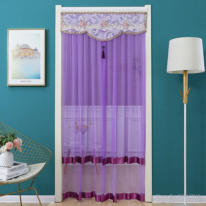 Punch-Free Mosquito Screen Door Curtain, Breathable Bedroom Partition Curtain, Double Layer Lace Embroidered Door Curtain