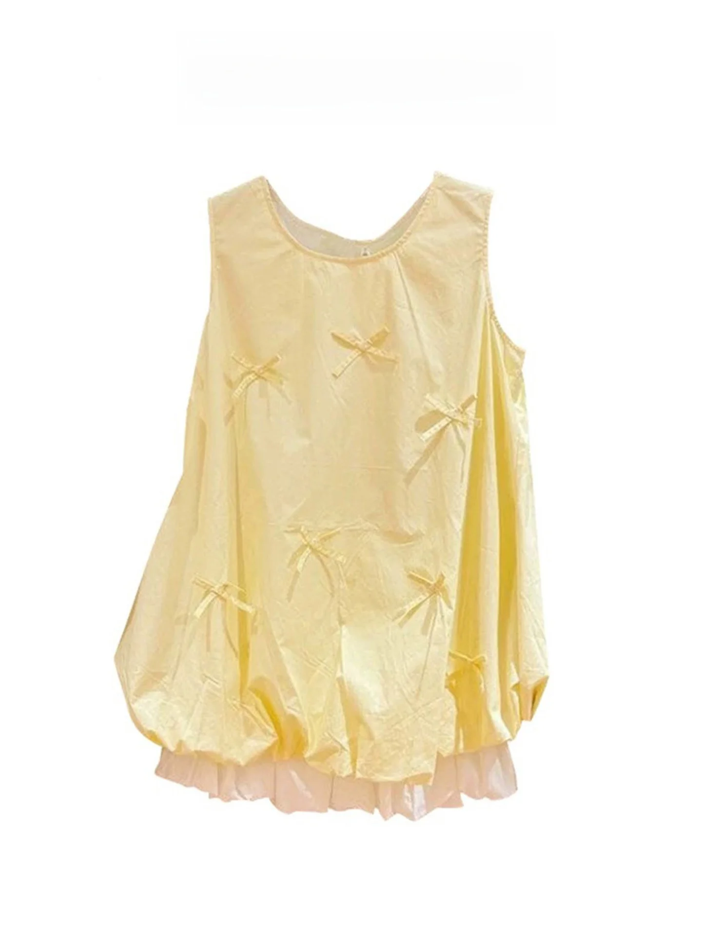 

Cute Summer Sleeveless Yellow Top And Skirt Set Women's Fashion College Style round Neck Two-Piece Suit Non-Brand 18-25 Years...