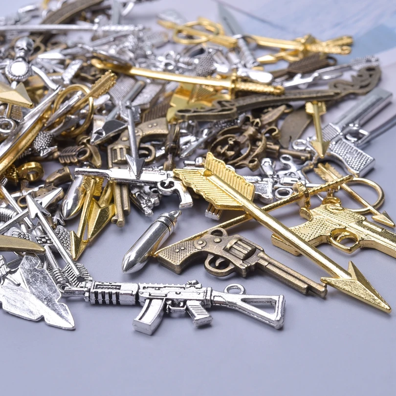 10/20/30pcs Vintage Metal Sword Axe Gun Charms For Jewelry Making Supplies Arrow Charm DIY Women/Men Pendant Earring Accessories